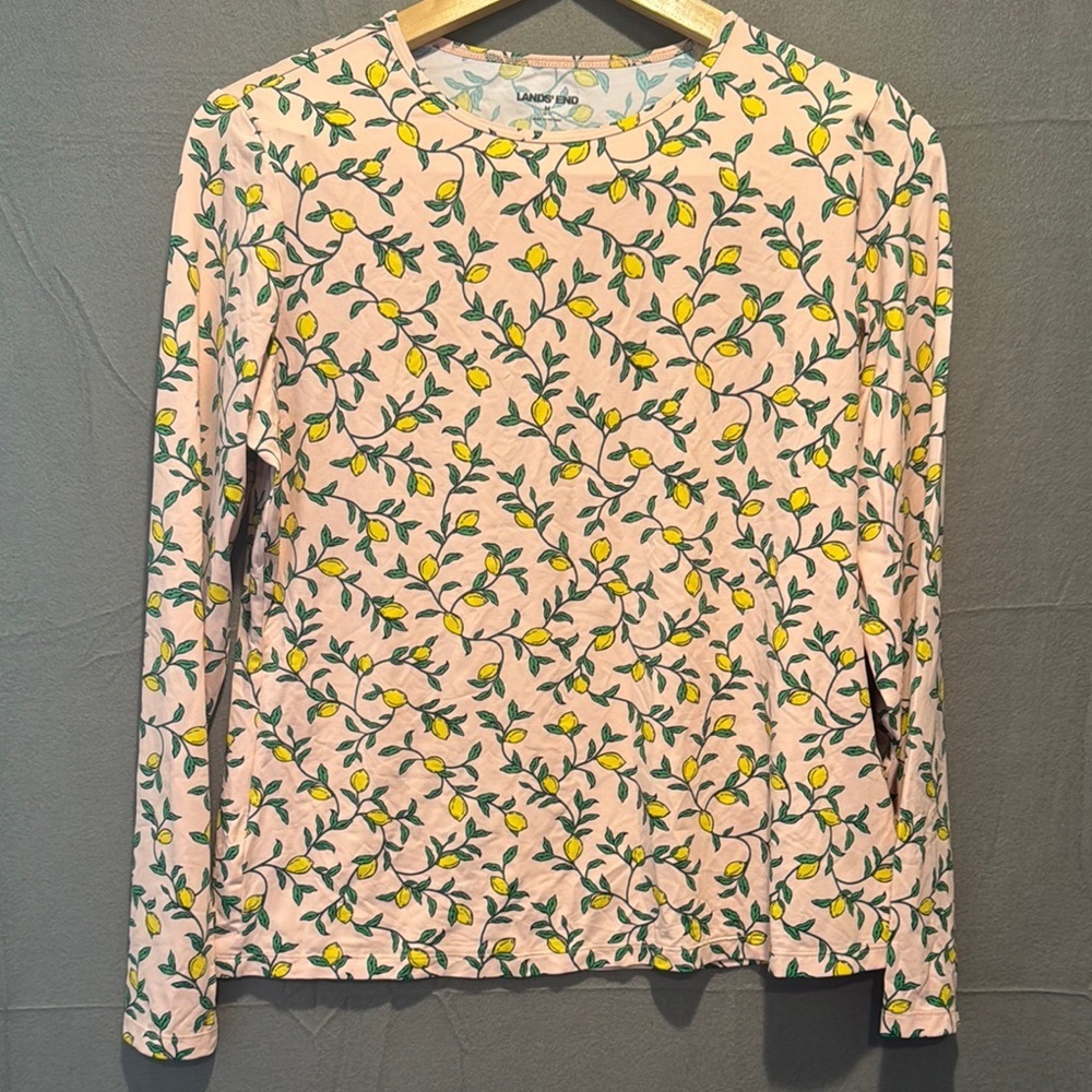 Lands' End Cream and Pink Long Sleeve Fitted Swim Coverup